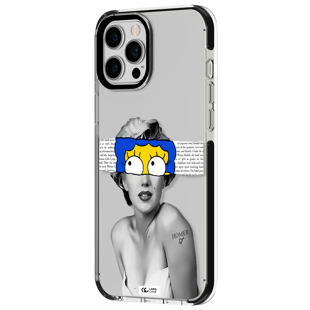 a woman with a cartoon on her head Apple iPhone 12 pro max impact black border Case