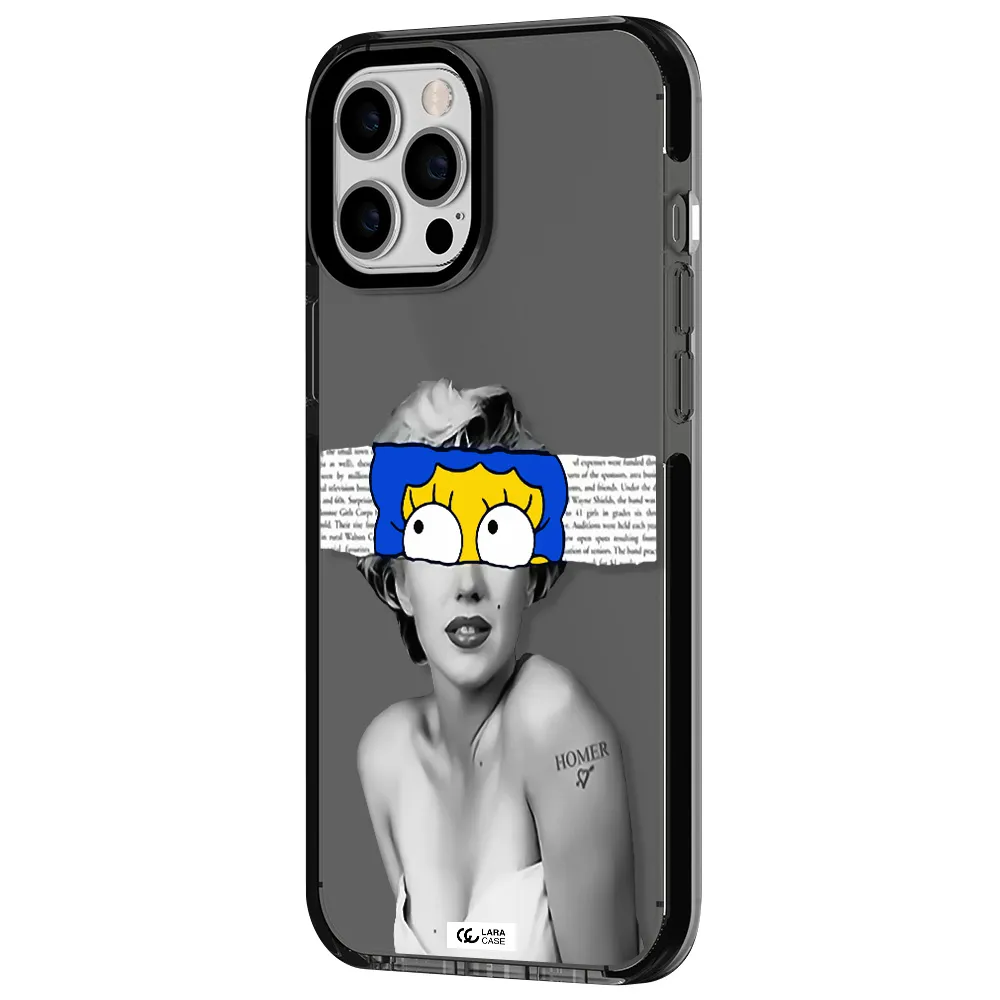 a woman with a cartoon on her head Apple iPhone 12 pro max impact Smoke Black Case