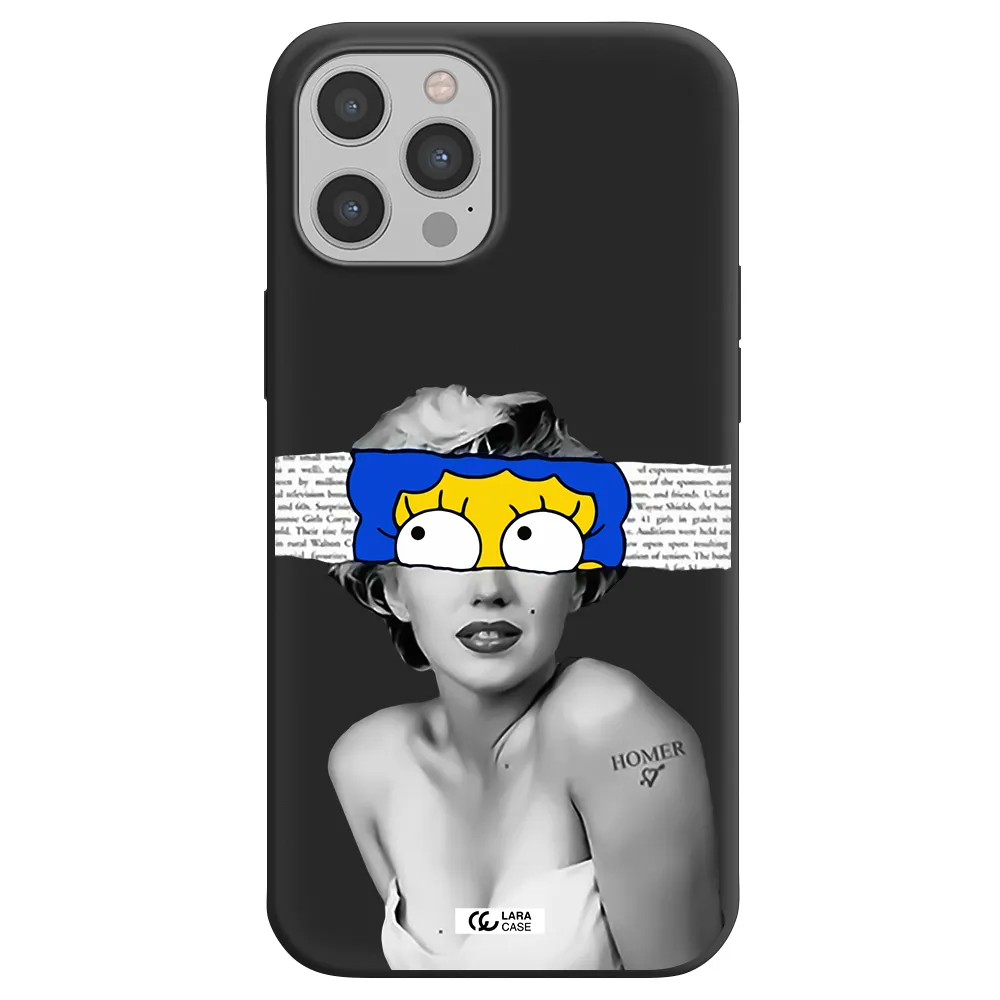 a woman with a cartoon on her head Apple iPhone 12 pro max Silicone black Case