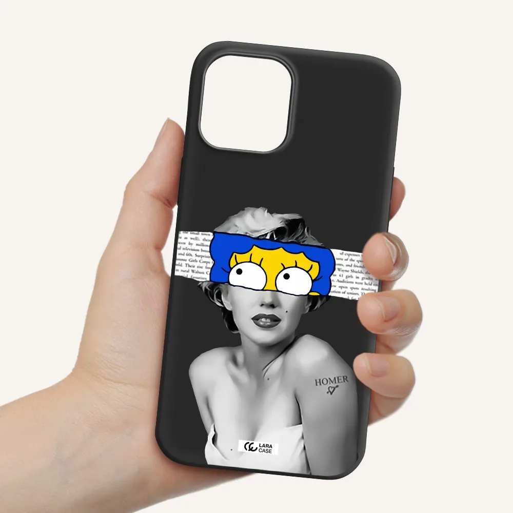a woman with a cartoon on her head Apple iPhone 12 pro max Silicone black Case