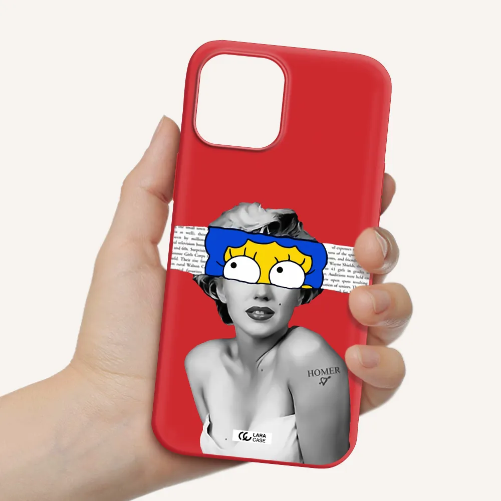 a woman with a cartoon on her head Apple iPhone 12 pro max Silicone Imperial Red Case