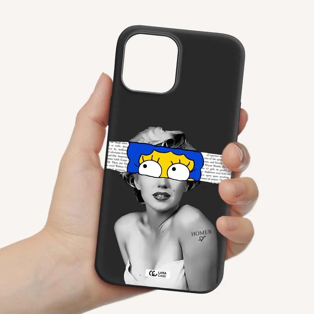 a woman with a cartoon on her head Apple iPhone 12 pro Silicone black Case