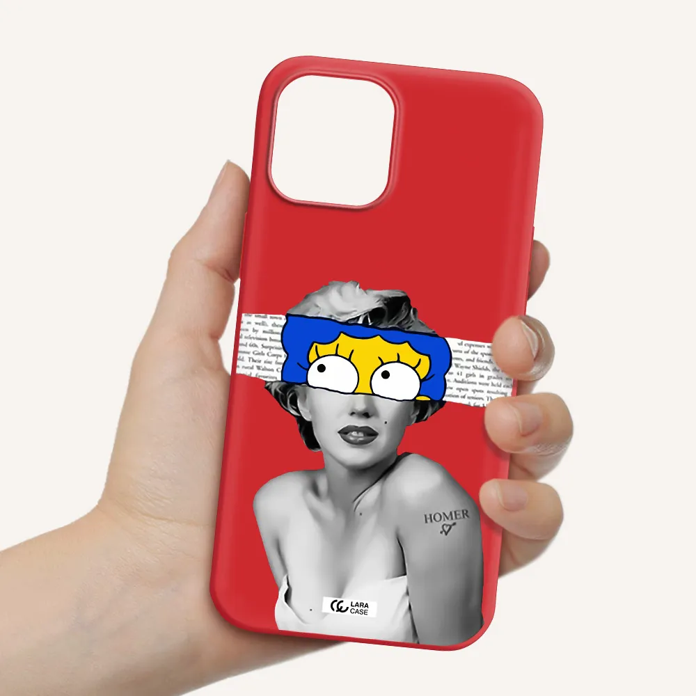 a woman with a cartoon on her head Apple iPhone 12 pro Silicone Imperial Red Case