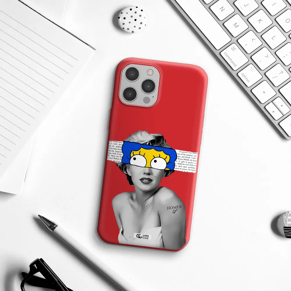 a woman with a cartoon on her head Apple iPhone 12 pro Silicone Imperial Red Case