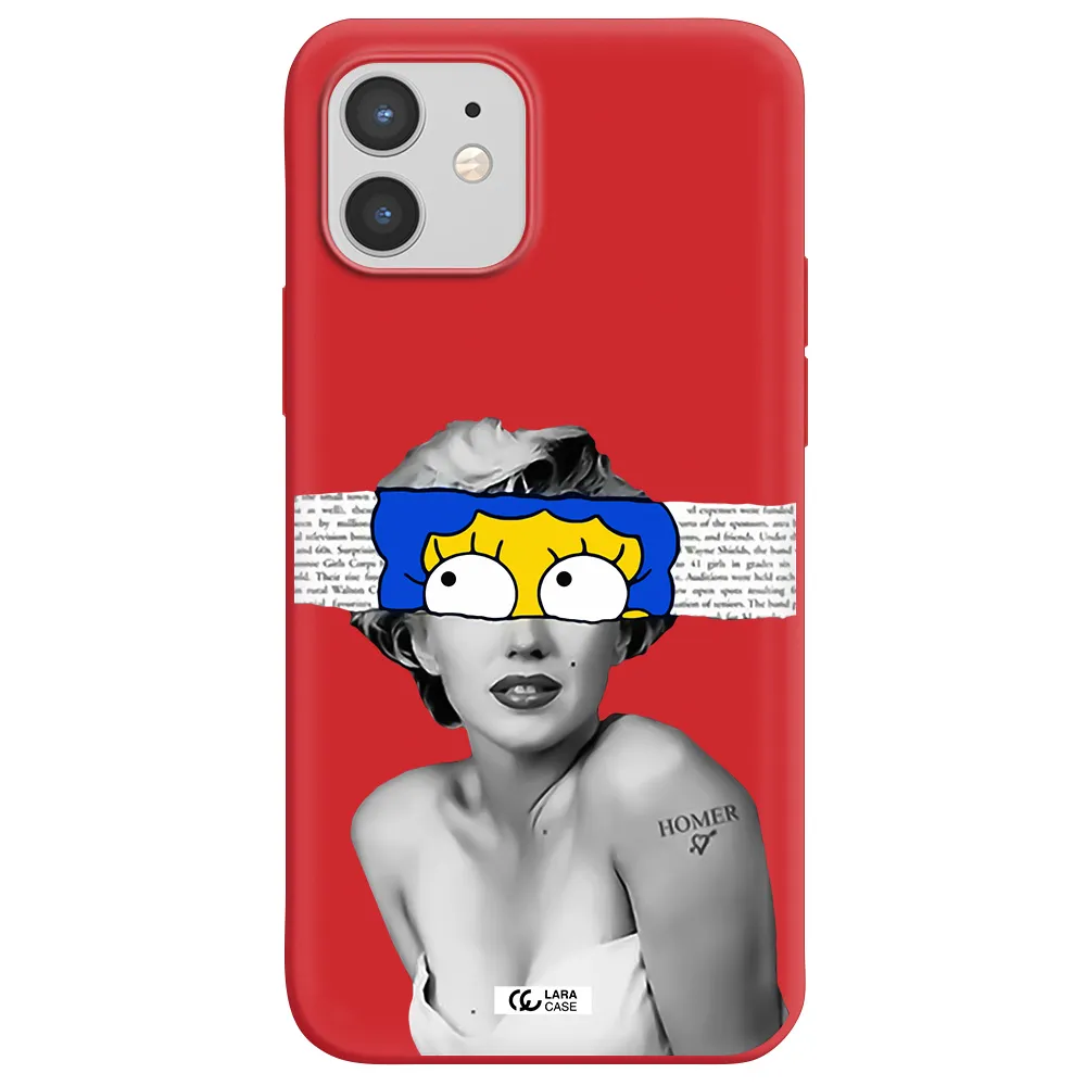 a woman with a cartoon on her head Apple iPhone 12 Silicone Imperial Red Case
