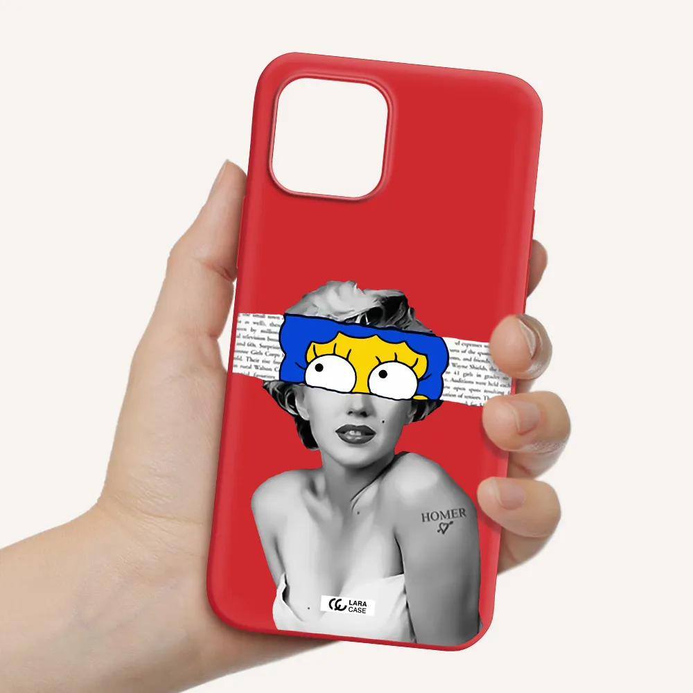 a woman with a cartoon on her head Apple iPhone 12 Silicone Imperial Red Case