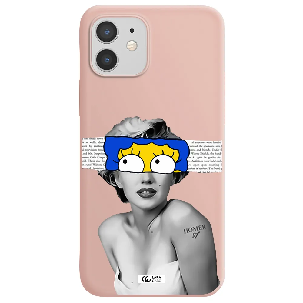 a woman with a cartoon on her head Apple iPhone 12 Silicone pastel pink Case