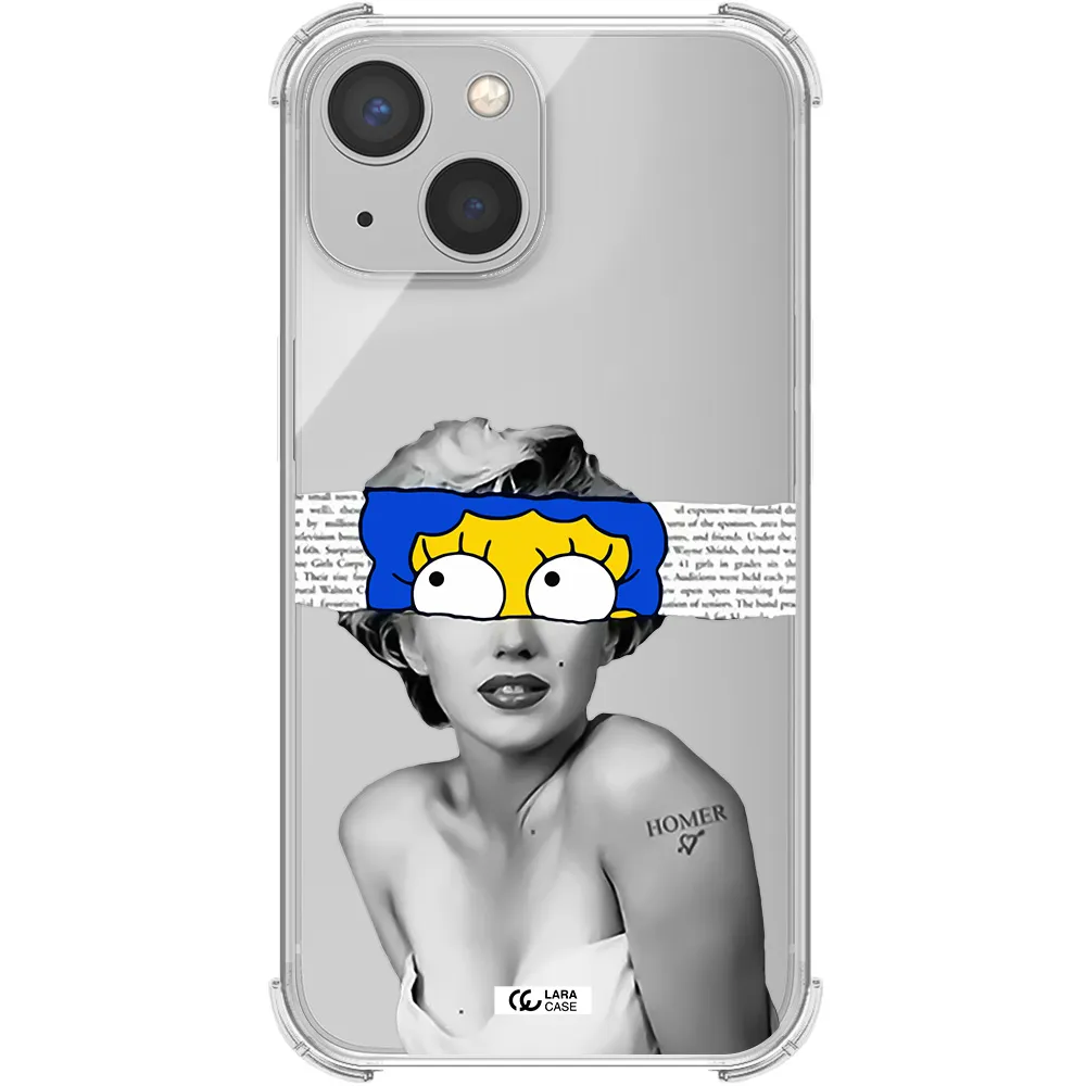 a woman with a cartoon on her head Apple iPhone 13 Clear PC Case