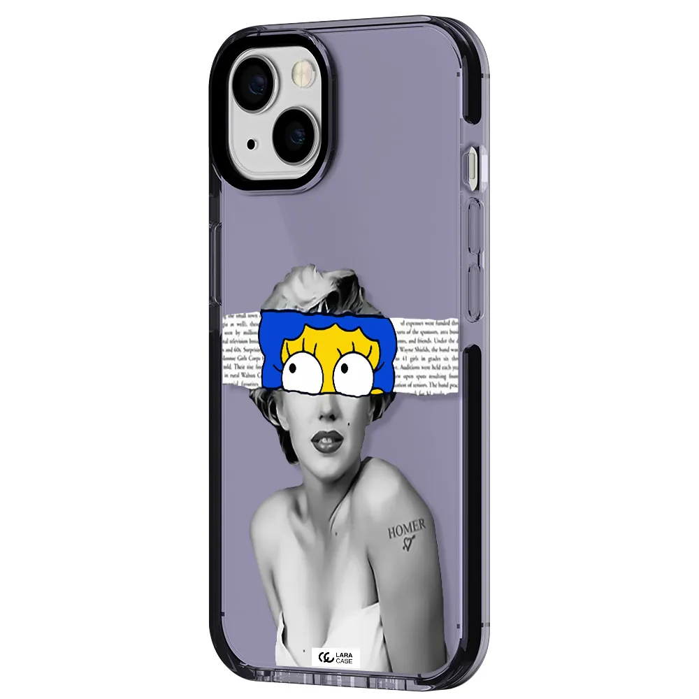 a woman with a cartoon on her head Apple iPhone 13 impact Lilac Case
