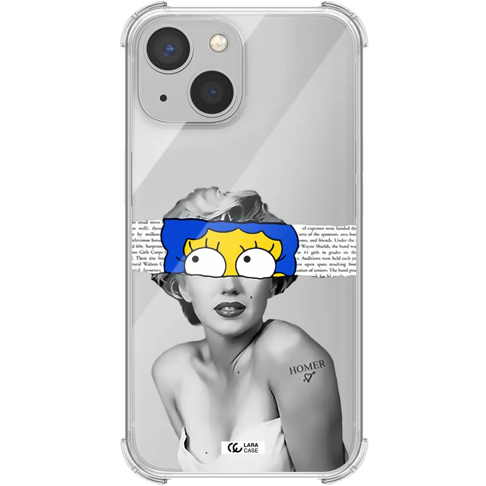 a woman with a cartoon on her head Apple iPhone 13 mini Clear PC Case