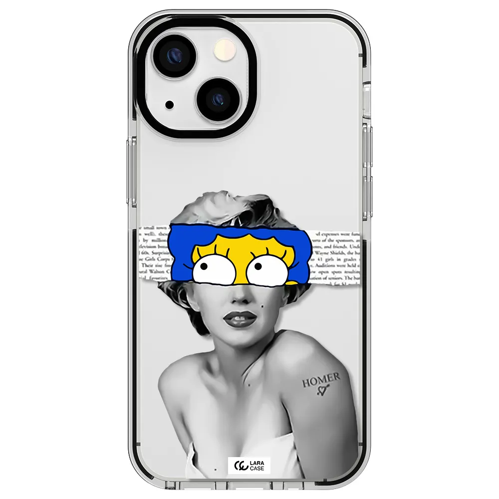 a woman with a cartoon on her head Apple iPhone 13 mini impact black border Case