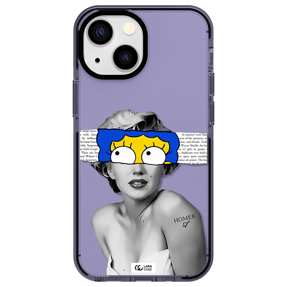a woman with a cartoon on her head Apple iPhone 13 mini impact Lilac Case
