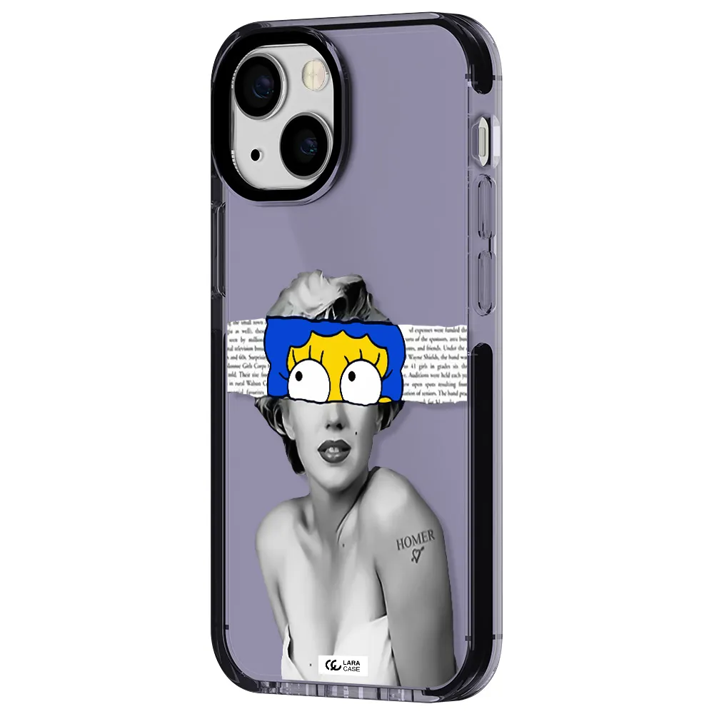 a woman with a cartoon on her head Apple iPhone 13 mini impact Lilac Case