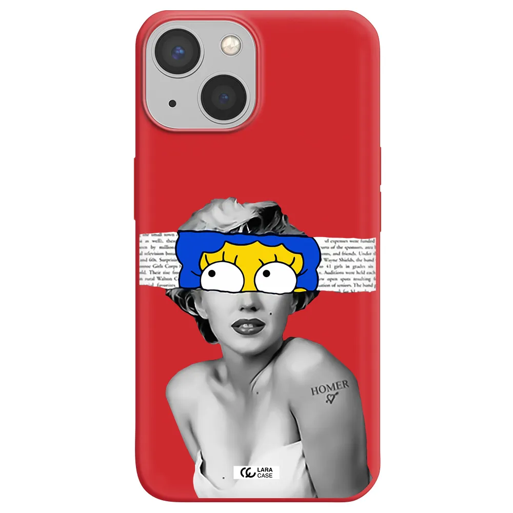 a woman with a cartoon on her head Apple iPhone 13 mini Silicone Imperial Red Case