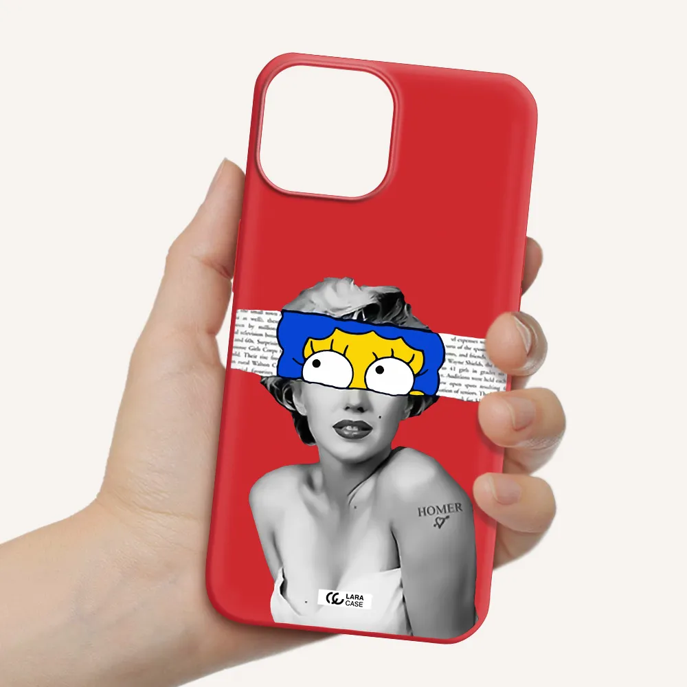 a woman with a cartoon on her head Apple iPhone 13 mini Silicone Imperial Red Case