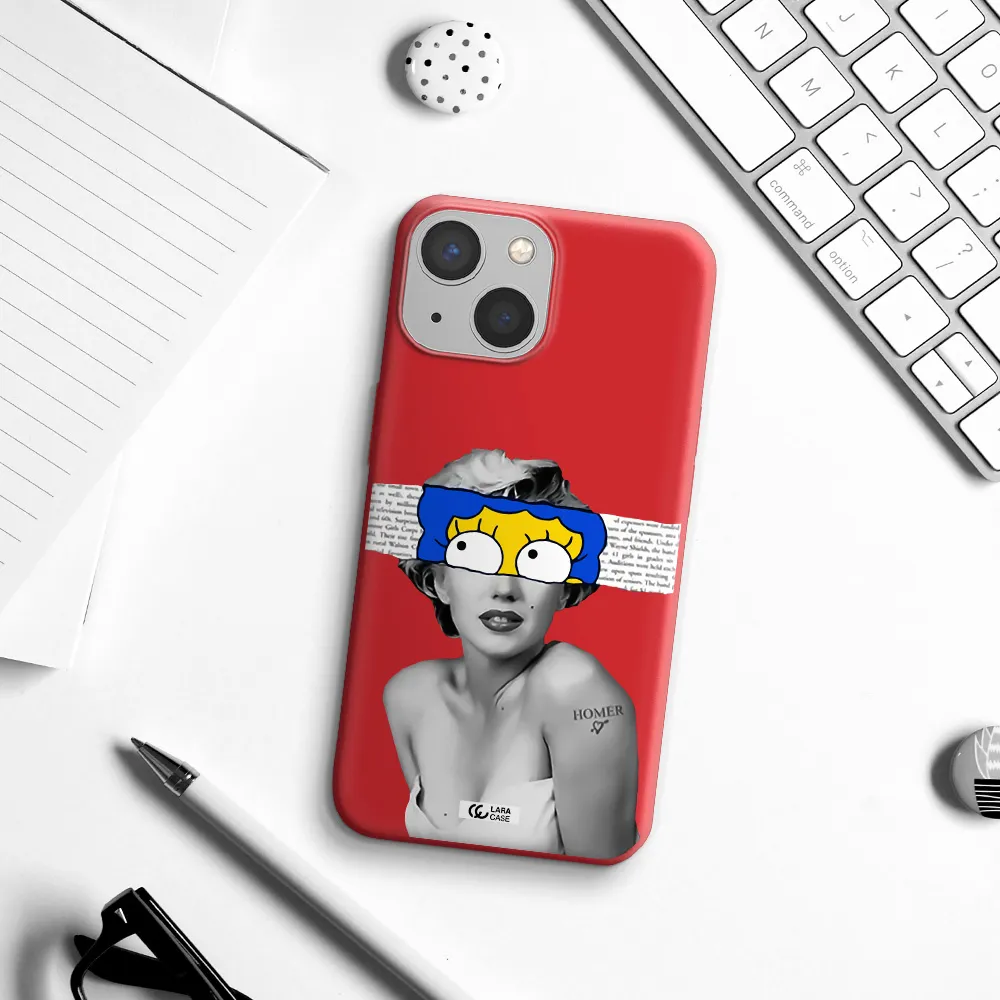 a woman with a cartoon on her head Apple iPhone 13 mini Silicone Imperial Red Case