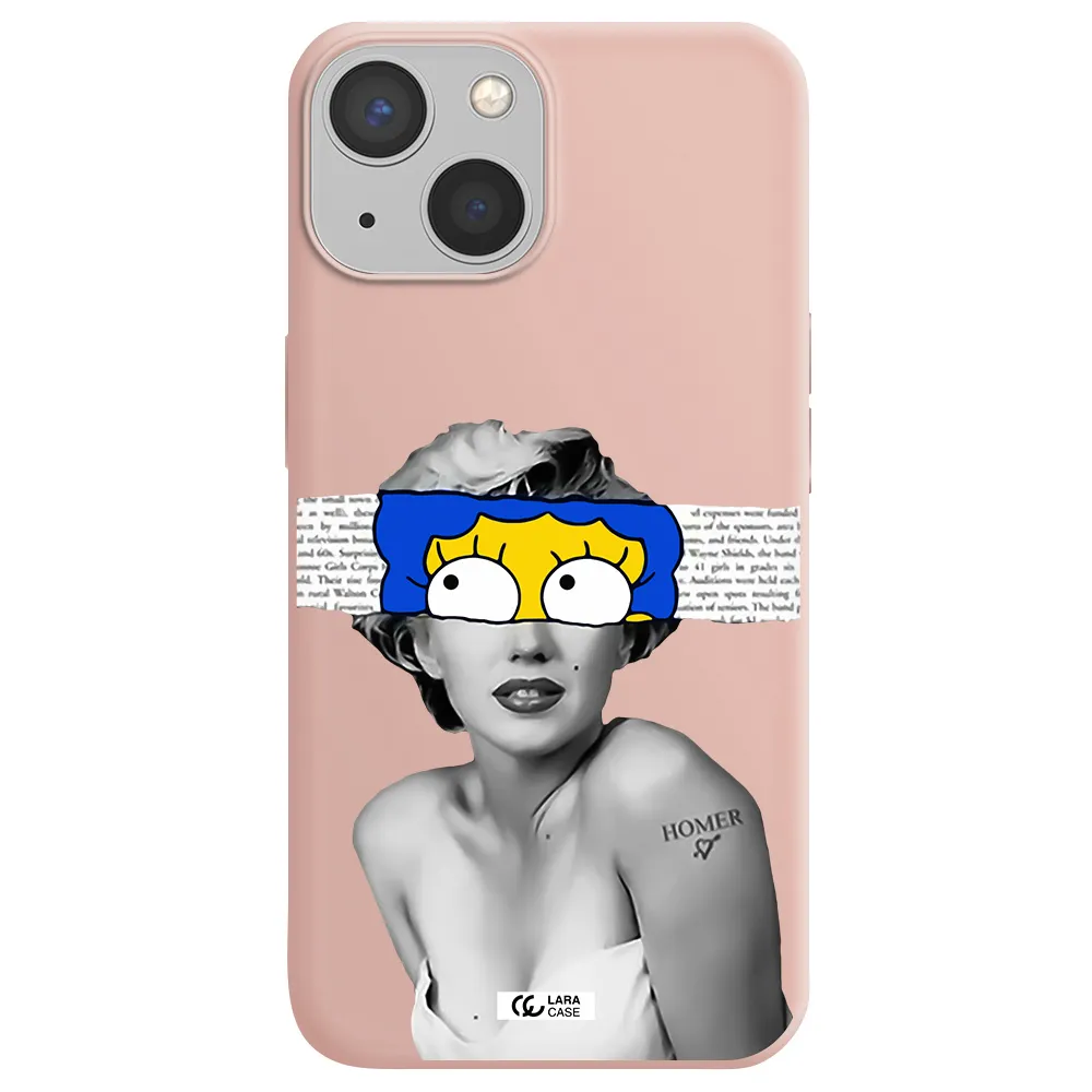 a woman with a cartoon on her head Apple iPhone 13 mini Silicone pastel pink Case