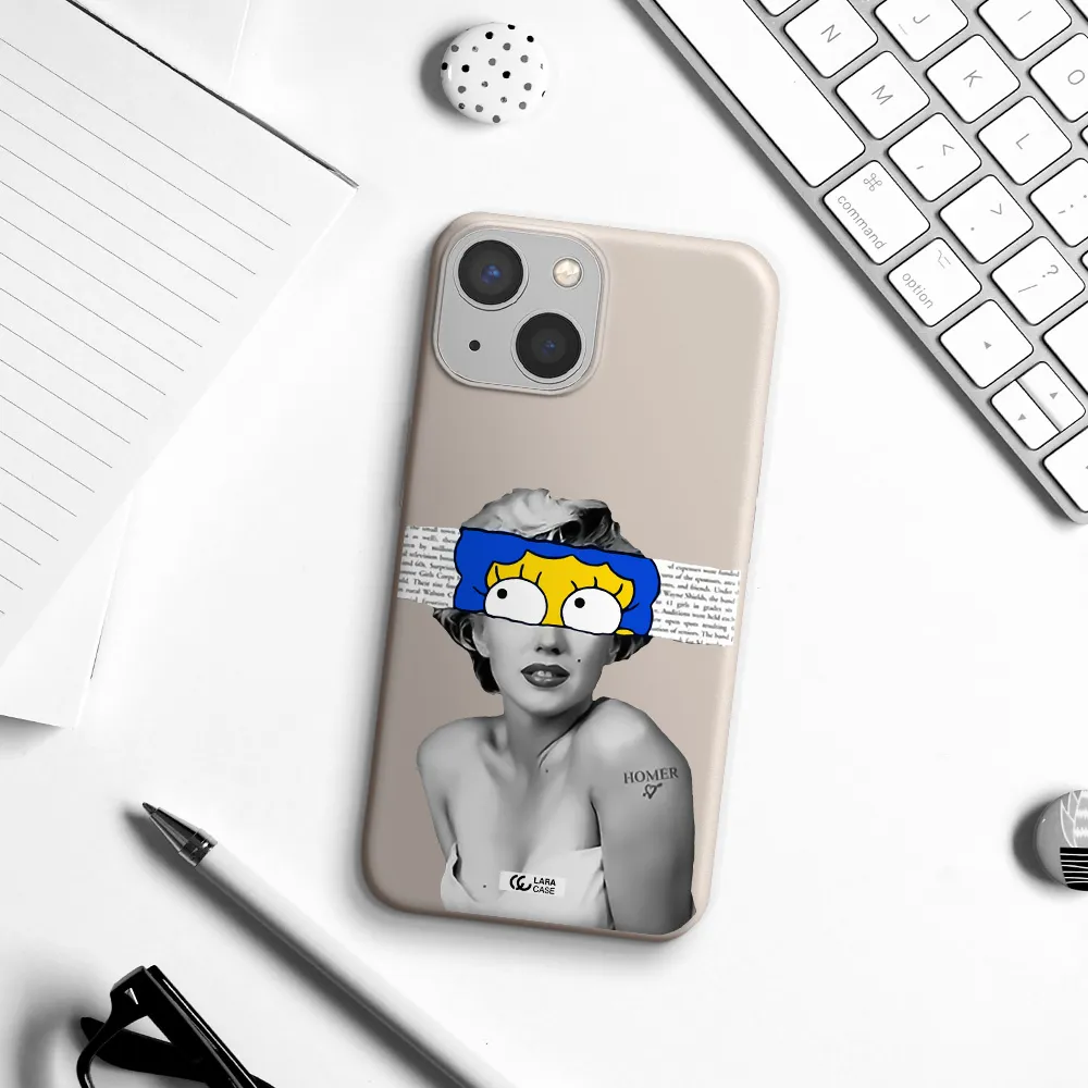 a woman with a cartoon on her head Apple iPhone 13 mini Silicone Stone Case
