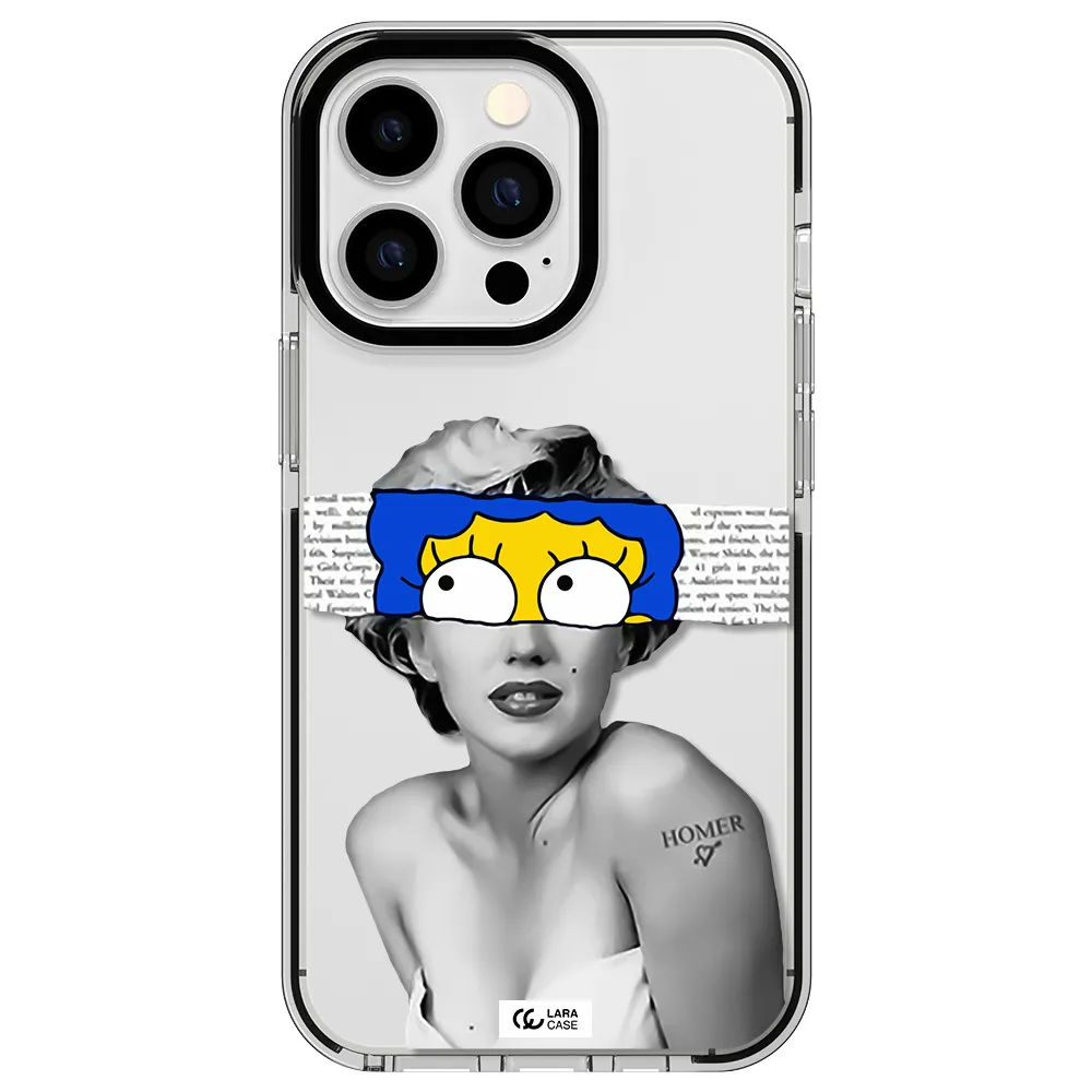 a woman with a cartoon on her head Apple iPhone 13 Pro impact black border Case