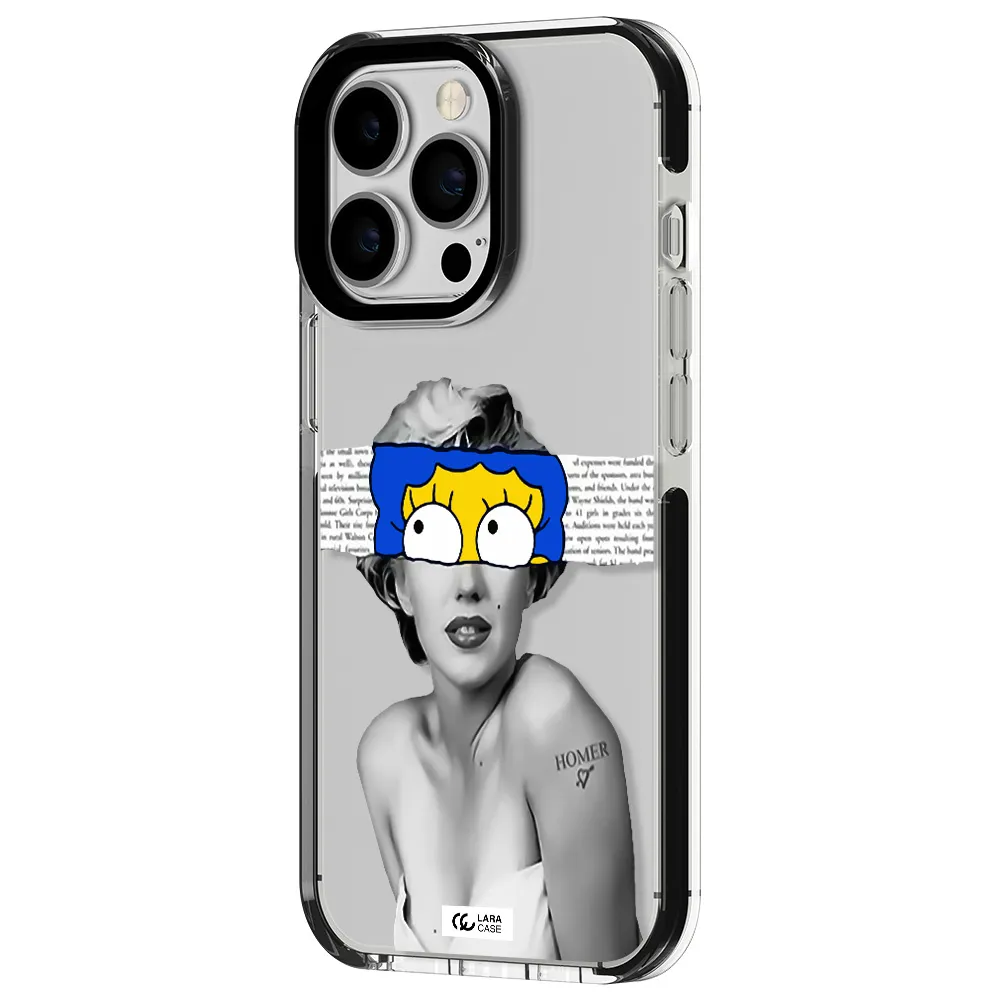a woman with a cartoon on her head Apple iPhone 13 Pro impact black border Case