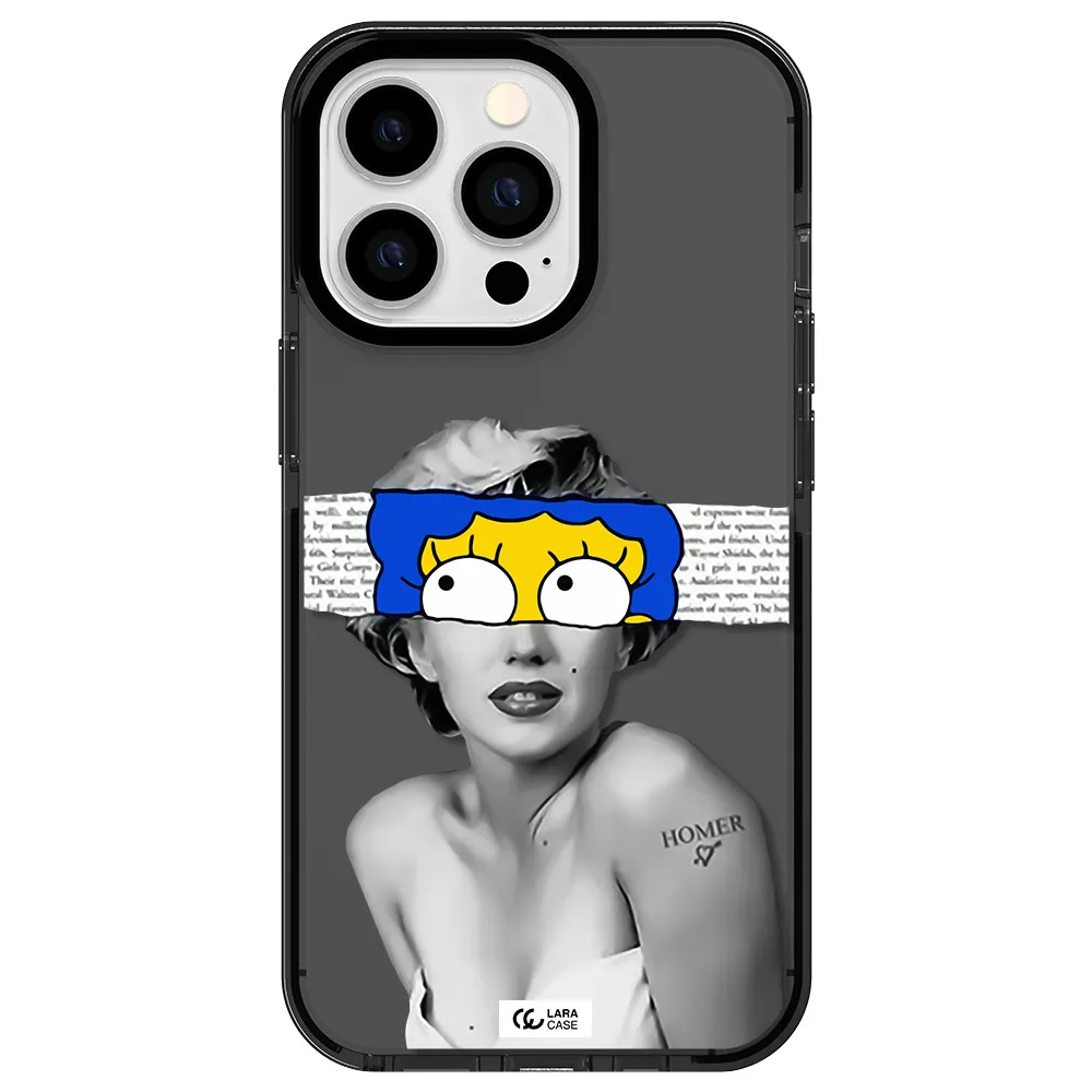 a woman with a cartoon on her head Apple iPhone 13 Pro impact Smoke Black Case
