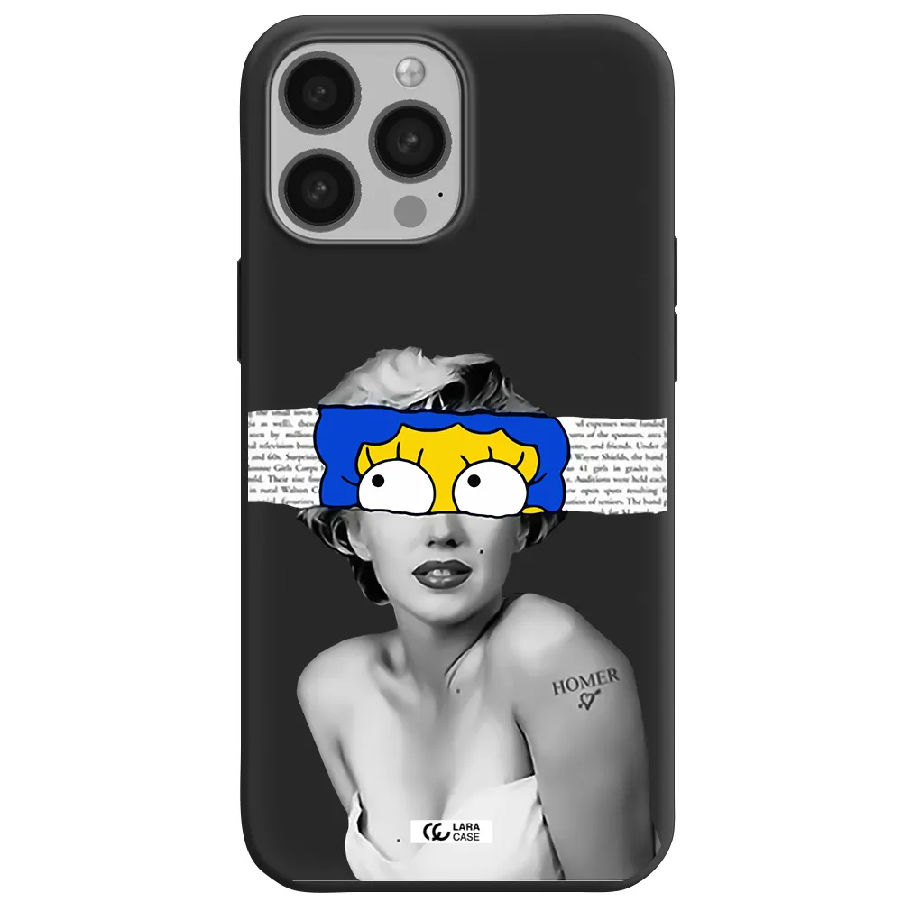a woman with a cartoon on her head Apple iPhone 13 Pro Max Silicone black Case
