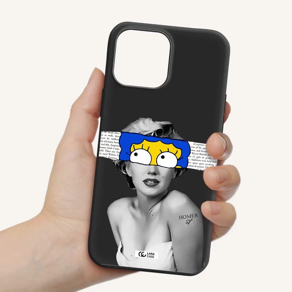 a woman with a cartoon on her head Apple iPhone 13 Pro Max Silicone black Case