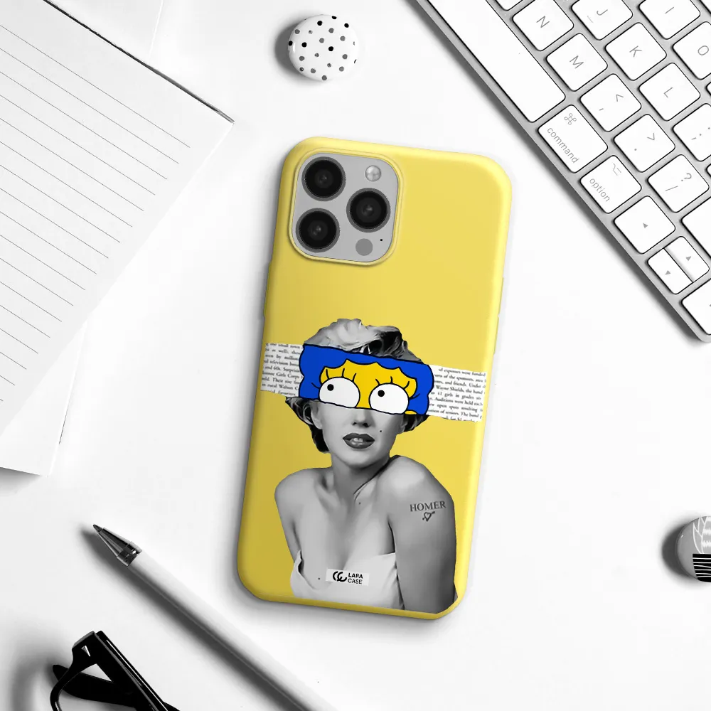 a woman with a cartoon on her head Apple iPhone 13 Pro Max Silicone canary yellow Case