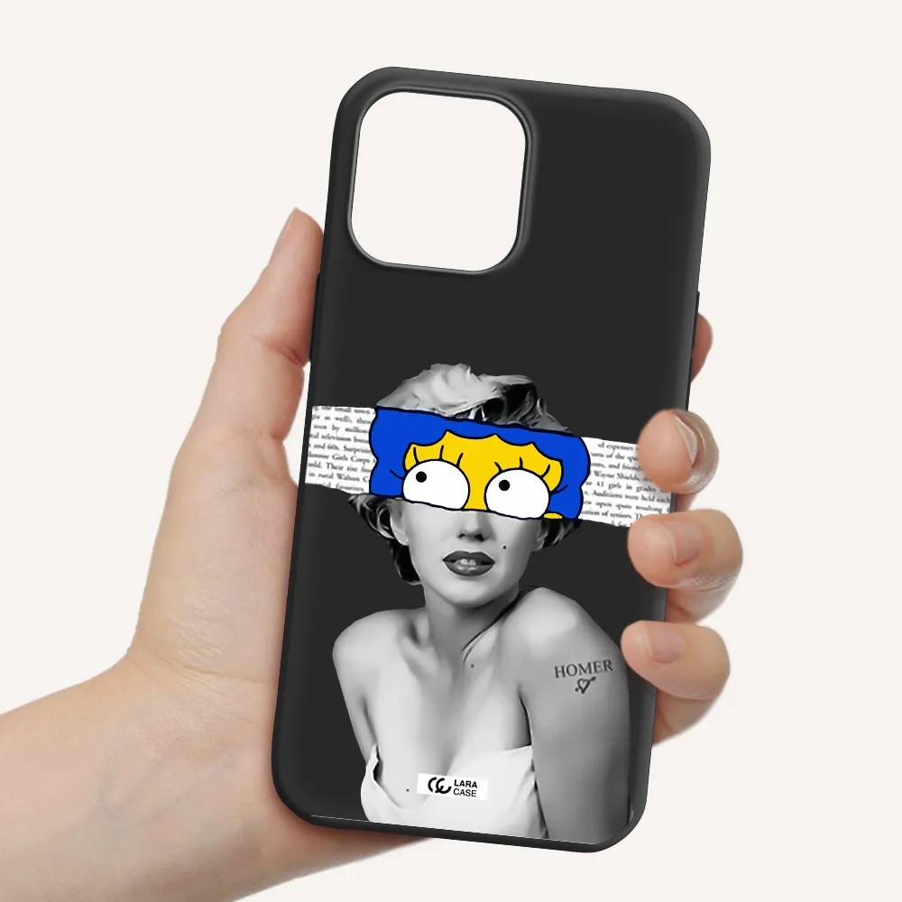 a woman with a cartoon on her head Apple iPhone 13 Pro Silicone black Case
