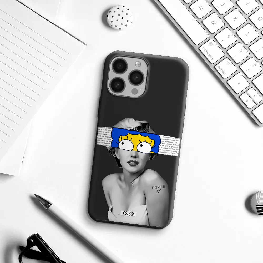 a woman with a cartoon on her head Apple iPhone 13 Pro Silicone black Case