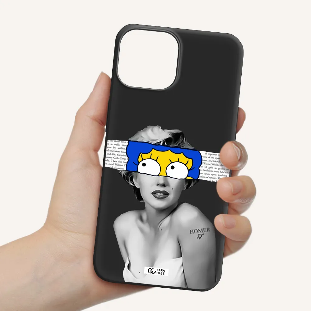 a woman with a cartoon on her head Apple iPhone 13 Silicone black Case