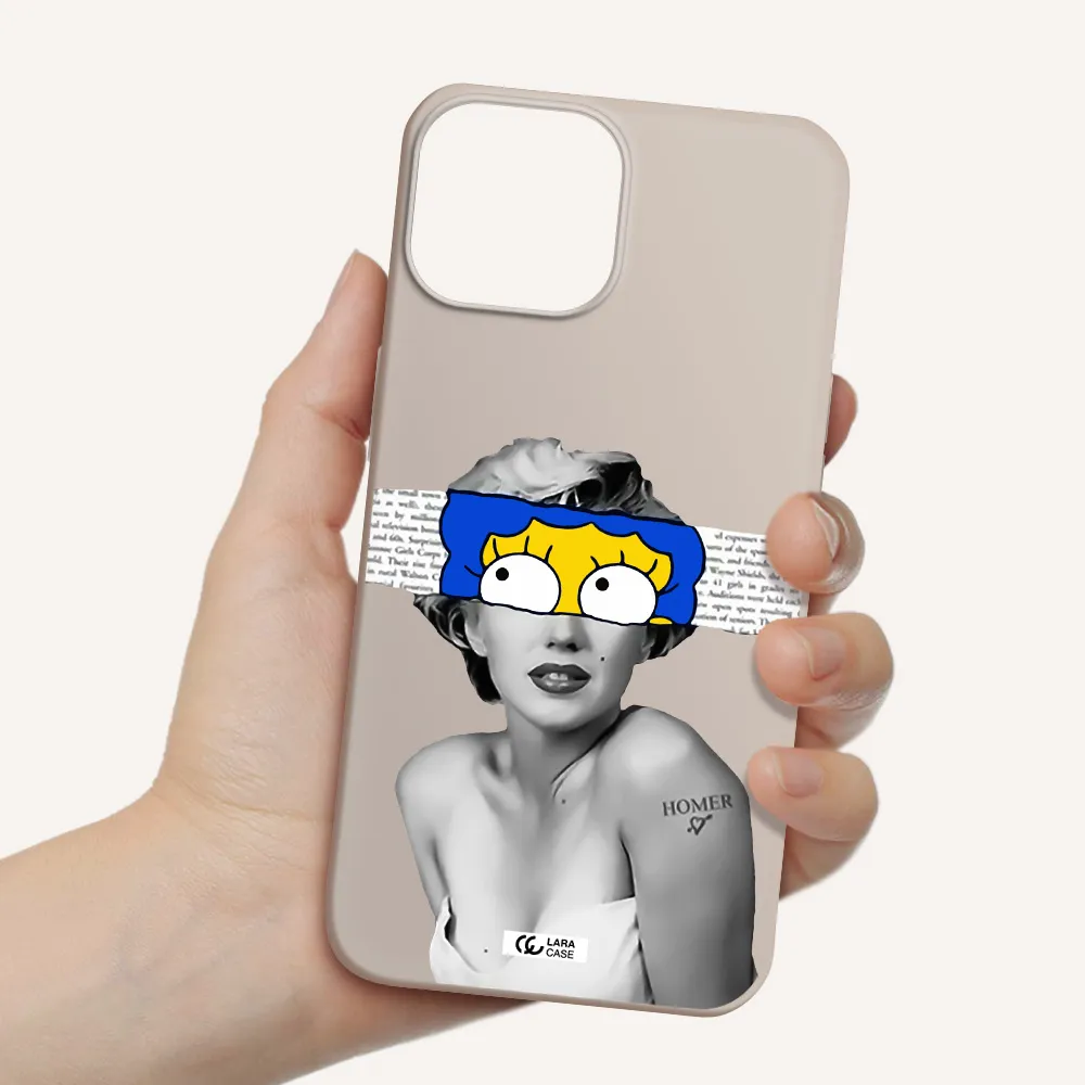 a woman with a cartoon on her head Apple iPhone 13 Silicone Stone Case