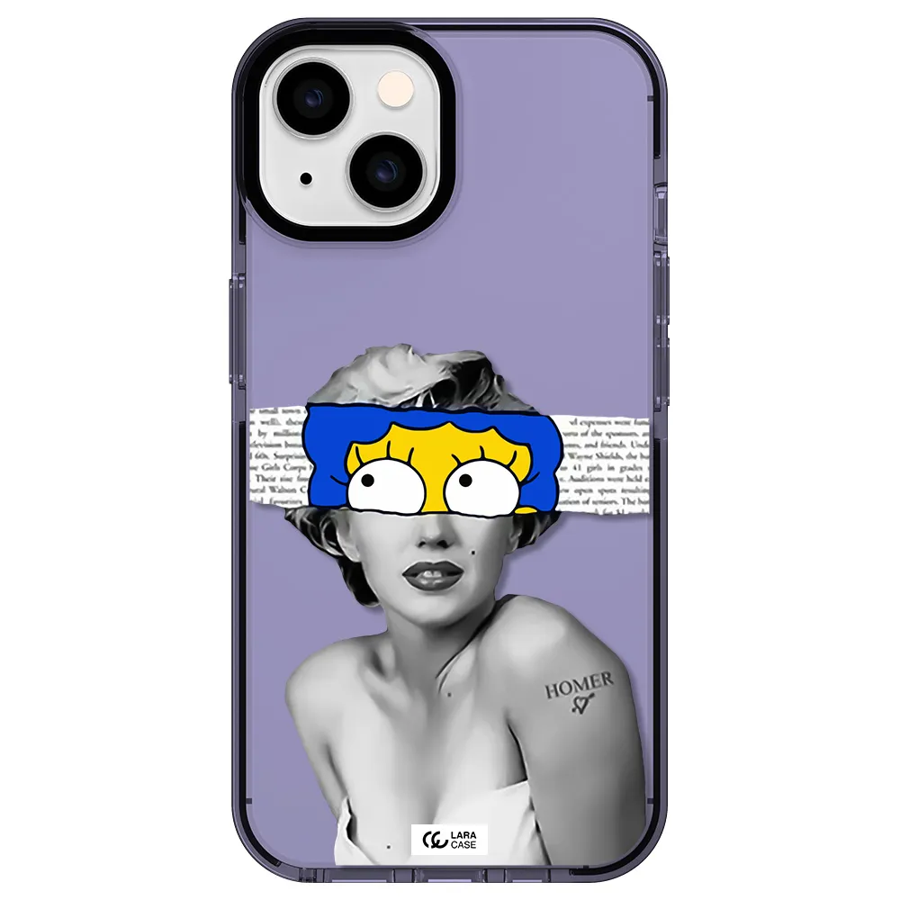 a woman with a cartoon on her head Apple iPhone 14 impact Lilac Case