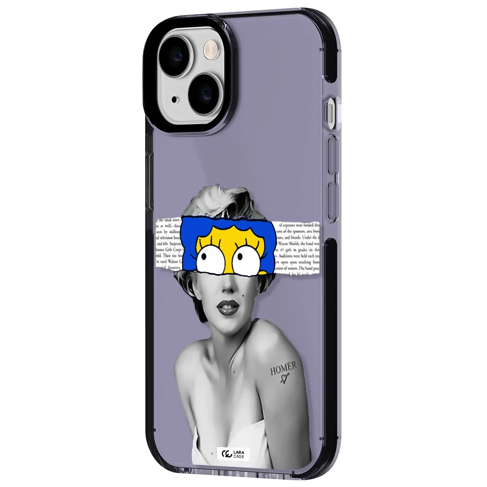 a woman with a cartoon on her head Apple iPhone 14 impact Lilac Case
