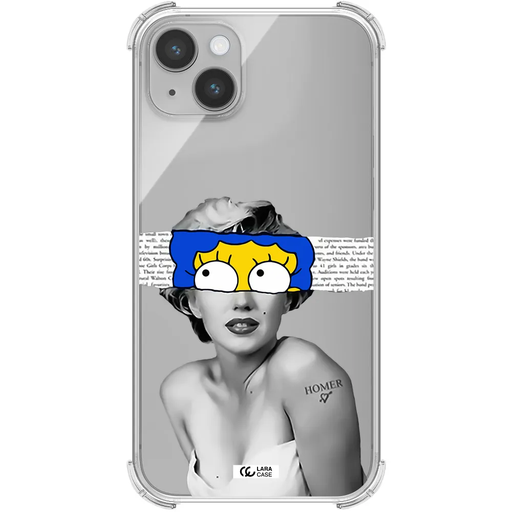 a woman with a cartoon on her head Apple iPhone 14 plus Clear PC Case