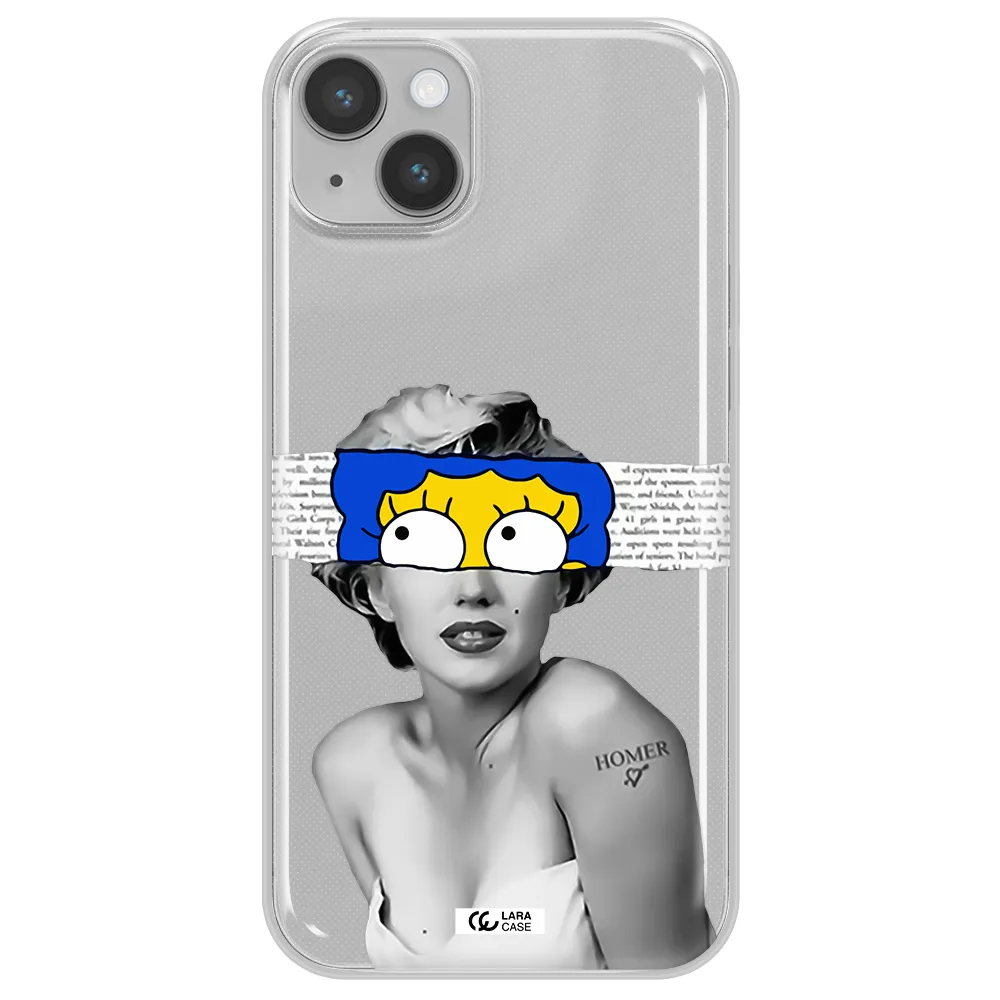 a woman with a cartoon on her head Apple iPhone 14 plus Clear TPU Case