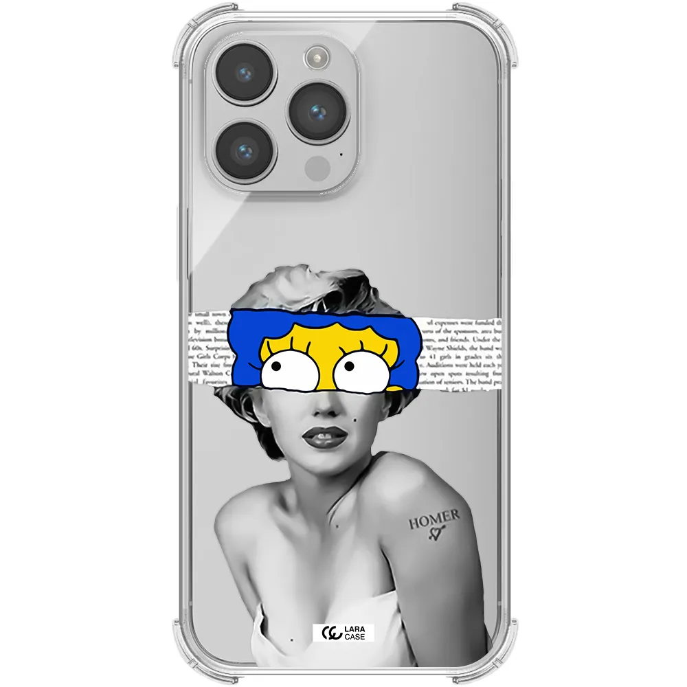 a woman with a cartoon on her head Apple iPhone 14 pro Clear PC Case