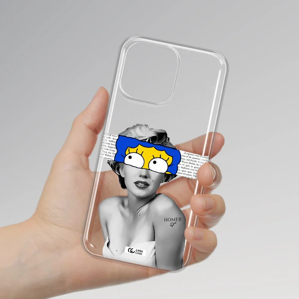 a woman with a cartoon on her head Apple iPhone 14 pro Clear TPU Case