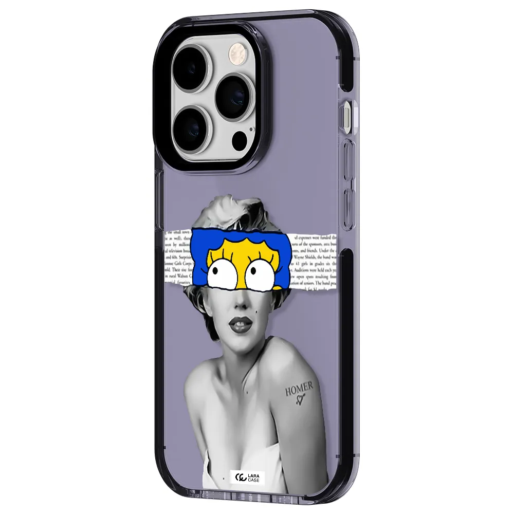 a woman with a cartoon on her head Apple iPhone 14 pro impact Lilac Case