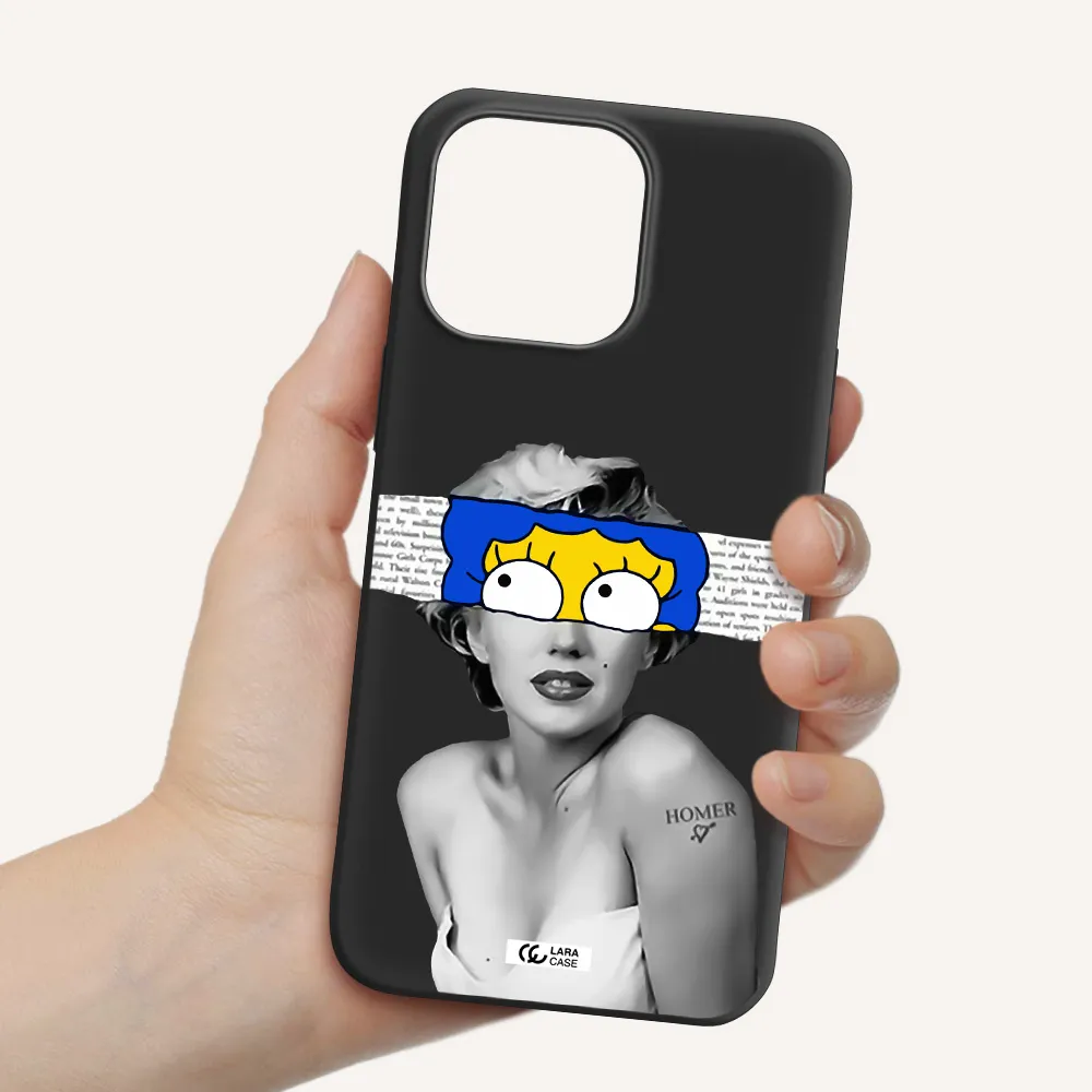 a woman with a cartoon on her head Apple iPhone 14 pro max Silicone black Case