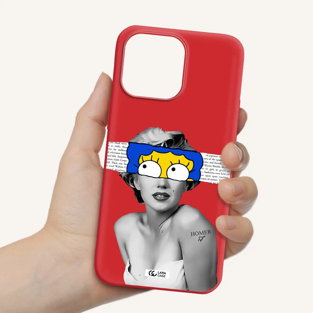 a woman with a cartoon on her head Apple iPhone 14 pro max Silicone Imperial Red Case