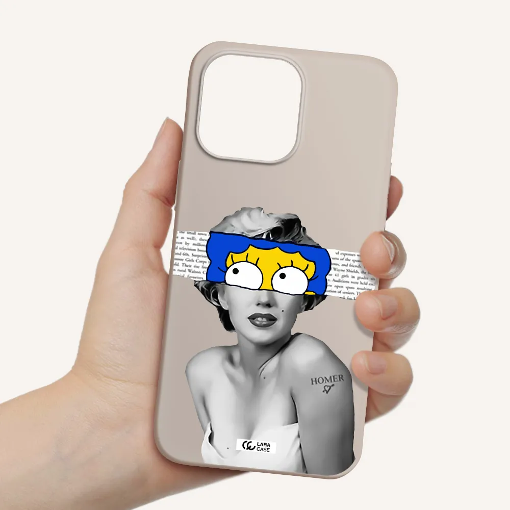 a woman with a cartoon on her head Apple iPhone 14 pro max Silicone Stone Case