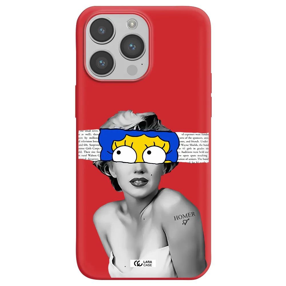 a woman with a cartoon on her head Apple iPhone 14 pro Silicone Imperial Red Case
