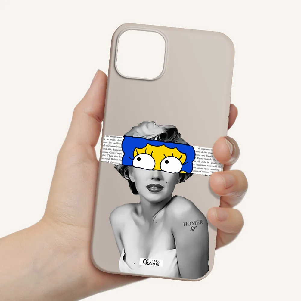 a woman with a cartoon on her head Apple iPhone 14 Silicone Stone Case