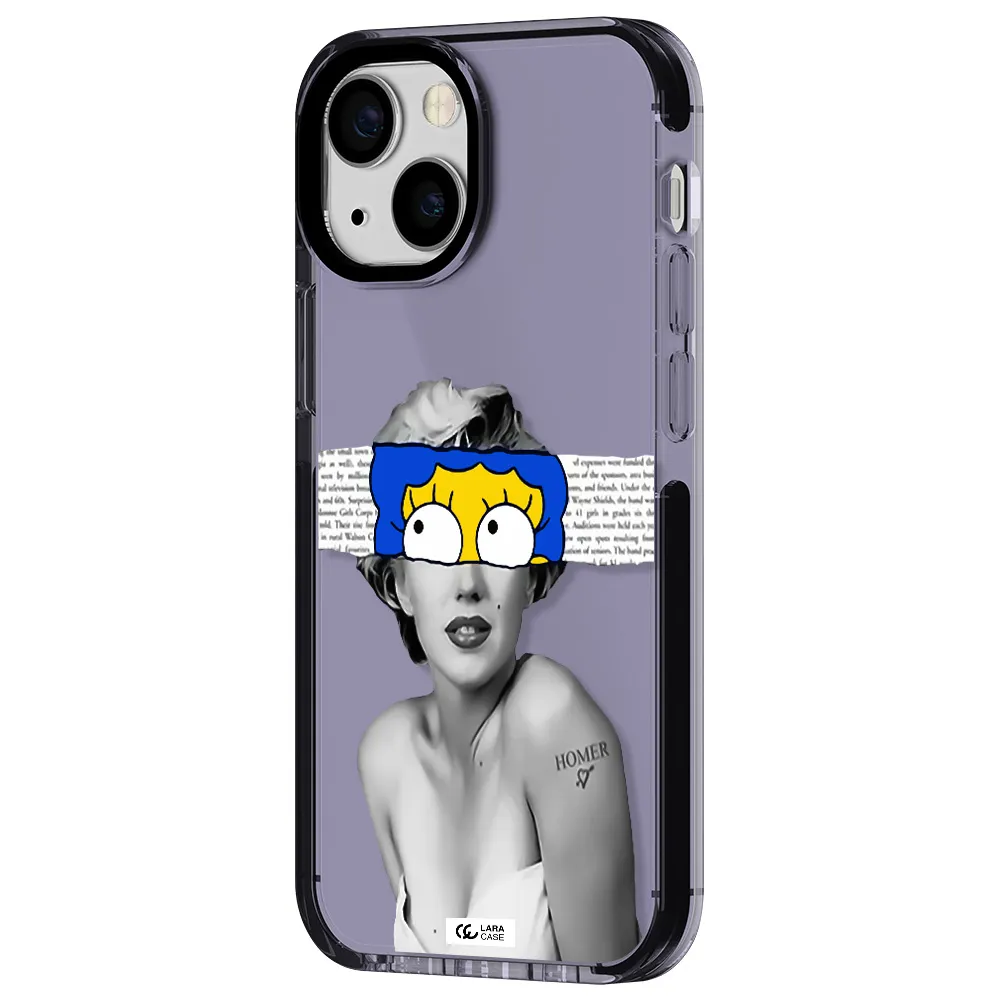 a woman with a cartoon on her head Apple iPhone 15 impact Lilac Case