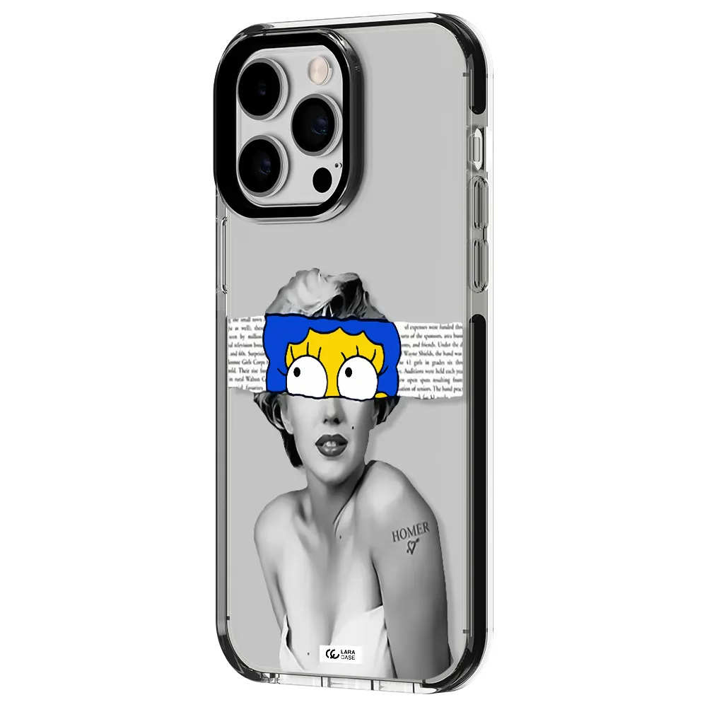 a woman with a cartoon on her head Apple iPhone 15 Pro impact black border Case
