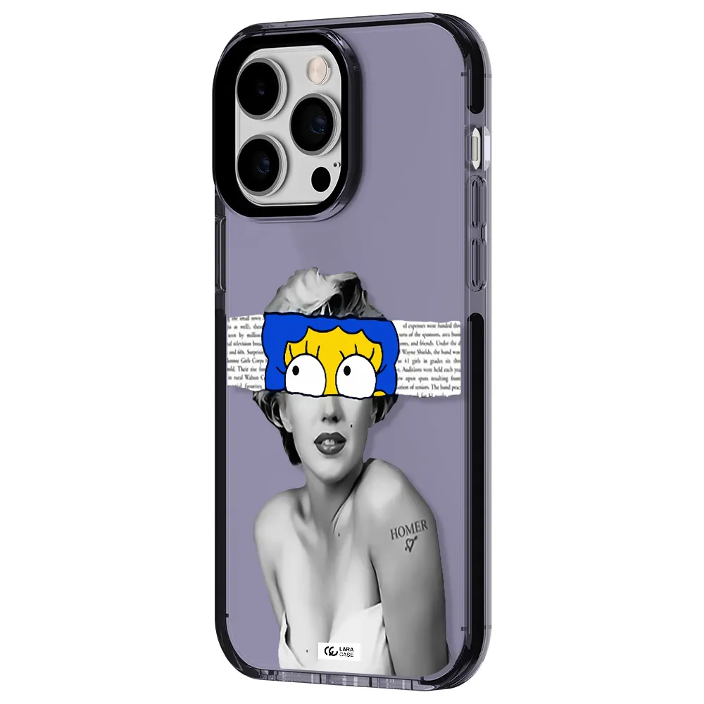 a woman with a cartoon on her head Apple iPhone 15 Pro impact Lilac Case