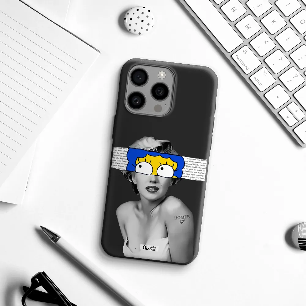 a woman with a cartoon on her head Apple Iphone 15 Pro max Silicone black Case