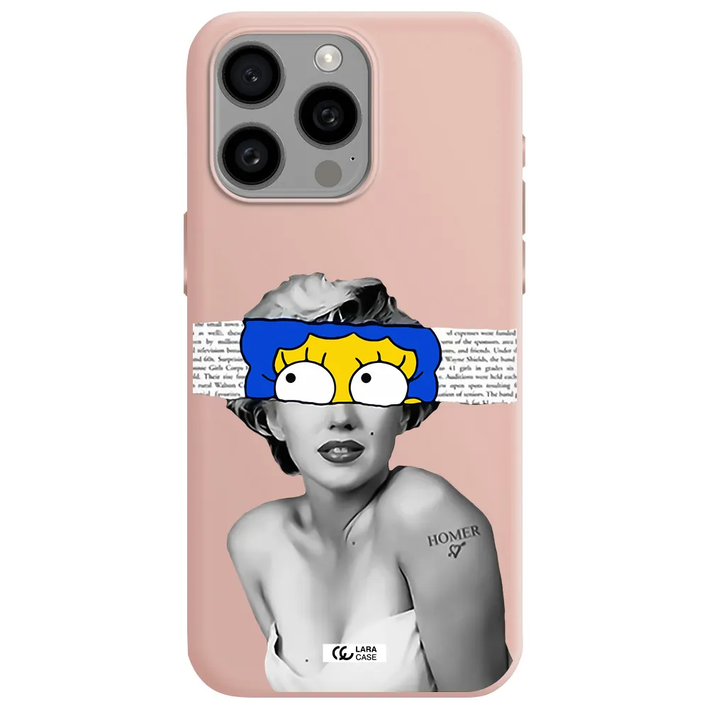 a woman with a cartoon on her head Apple Iphone 15 Pro max Silicone pastel pink Case