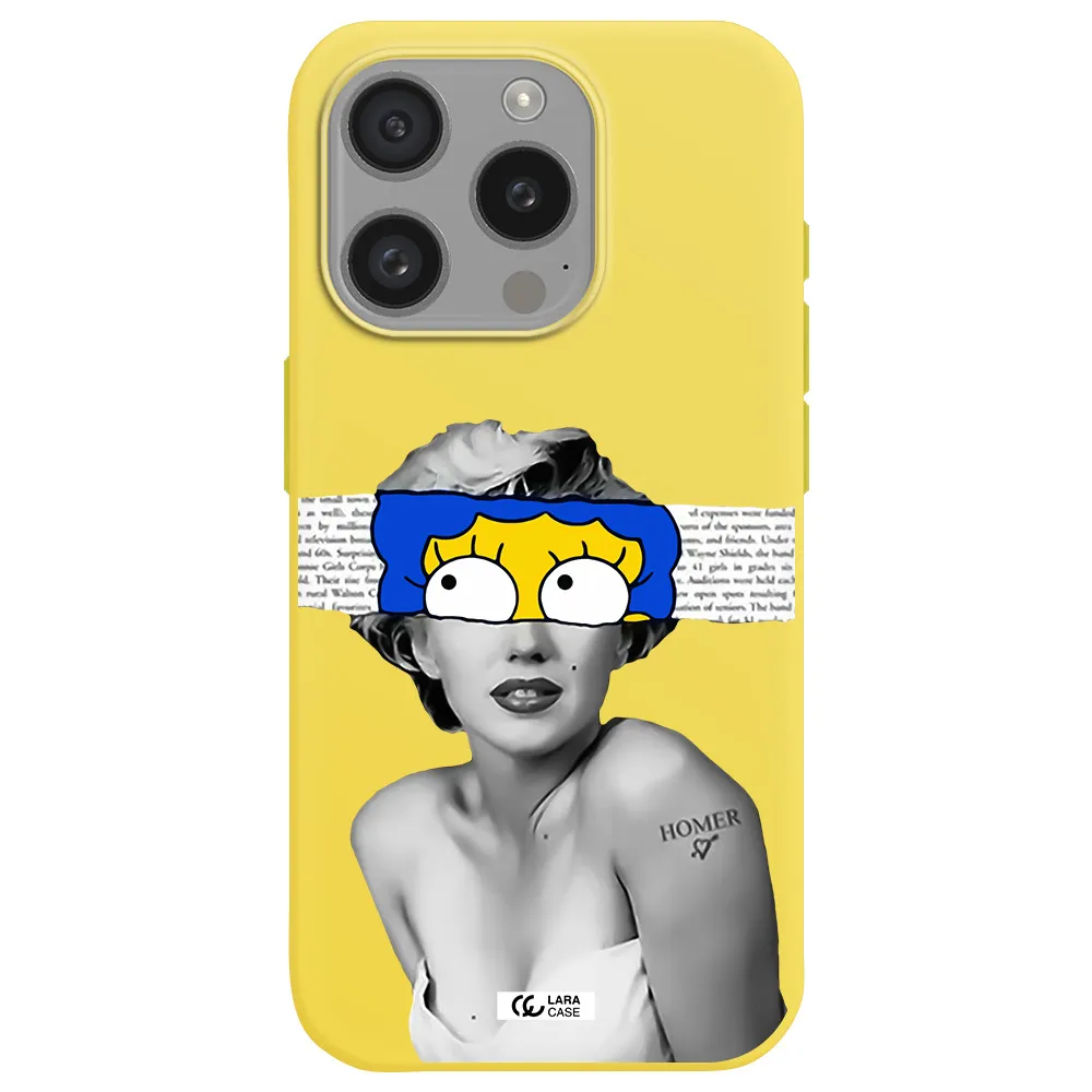 A Woman With A Cartoon On Her Head Apple Iphone 15 Pro Silicone Canary Yellow Case